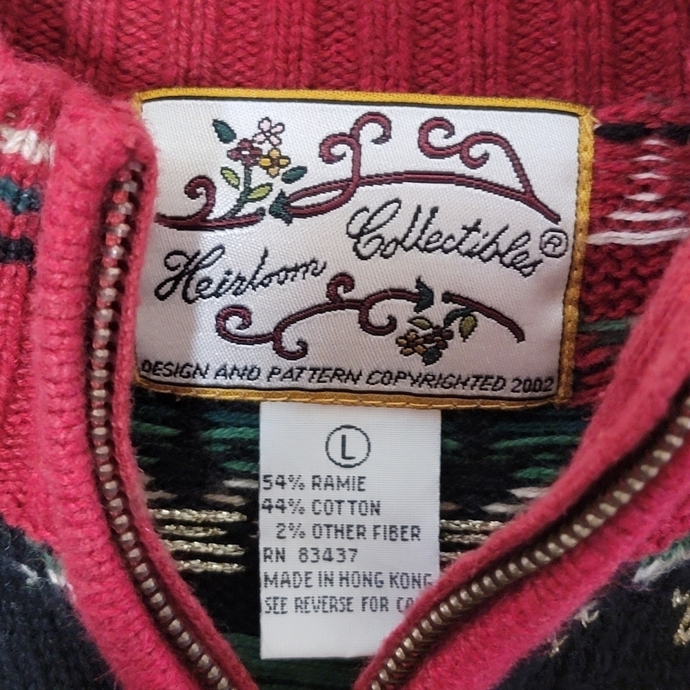 Vintage Heirloom Collectibles Christmas Tree Snowflake Knit Zip Front Cardigan - Picture 2 of 4